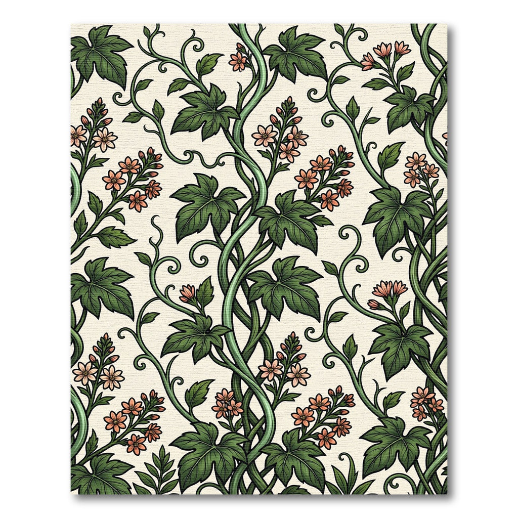 Elegance Green Vine Salmon Floral Scroll Rug