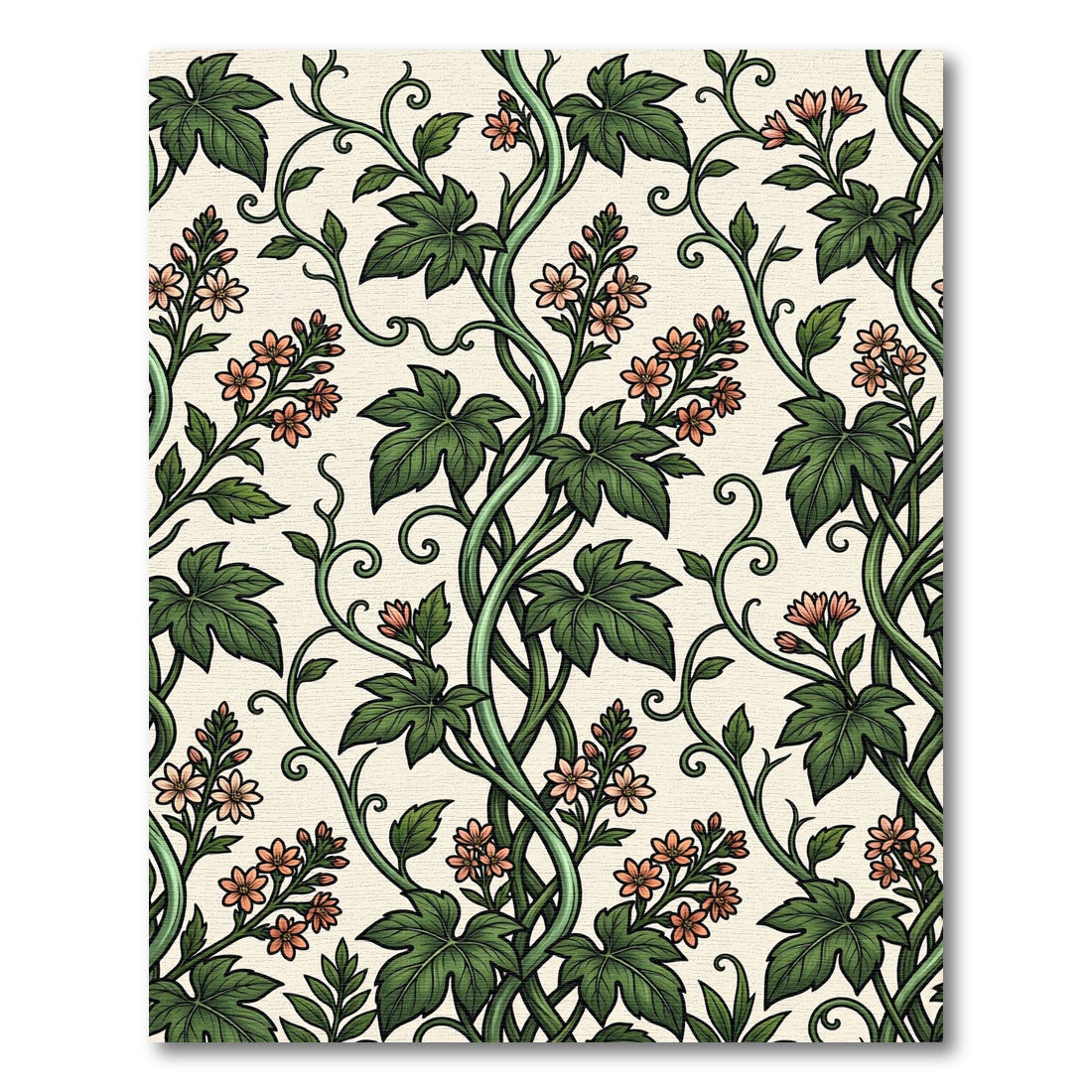 Elegance Green Vine Salmon Floral Scroll Rug