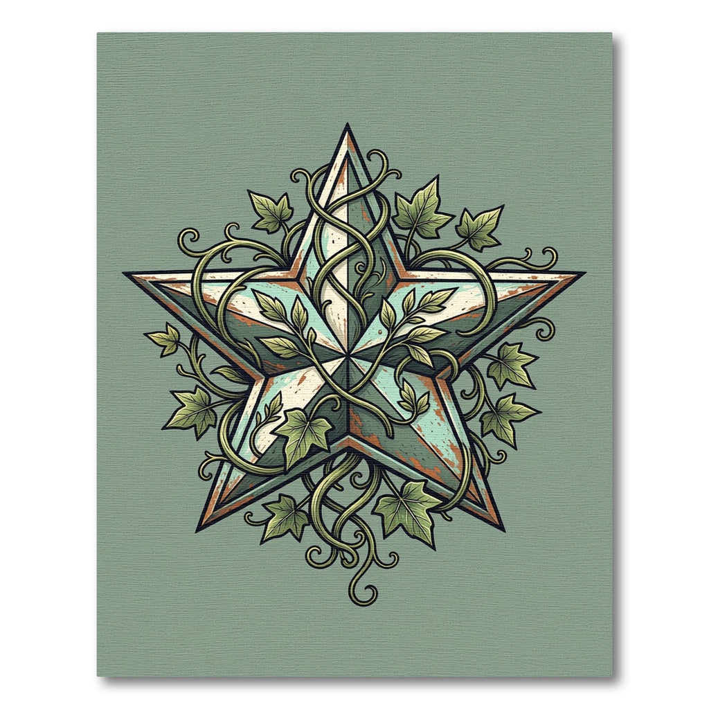 Rustic Weathered Star Encircled with Ivy Rug