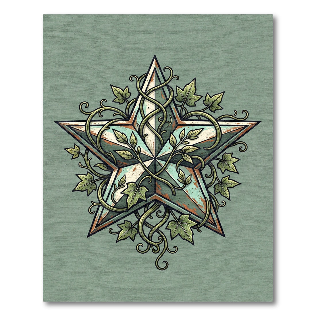 Rustic Weathered Star Encircled with Ivy Rug