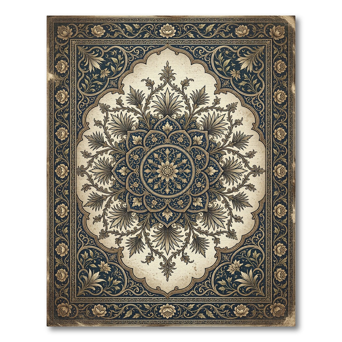 Deep Blue Vintage Floral Arch Rug