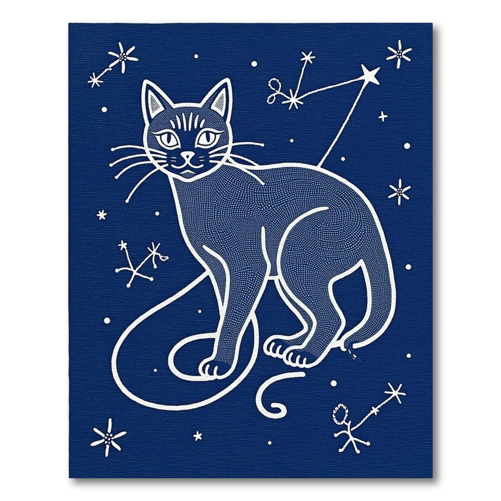 Celestial Midnight Blue Cat Constellation Rug