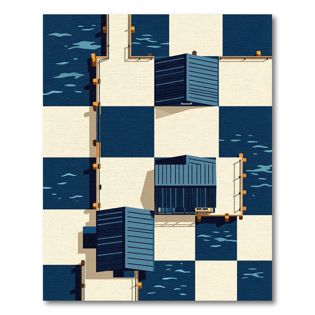 Modern Navy Geometric Checkerboard Abstract Rug