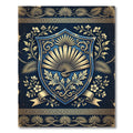 Elegant Navy Golden Fan Crest Rug