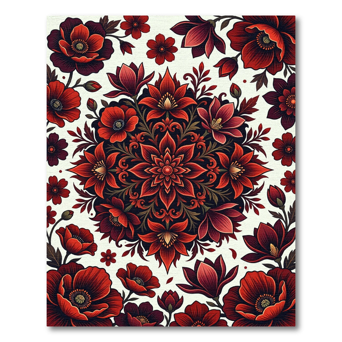 Crimson Floral Medallion Arrangement Rug