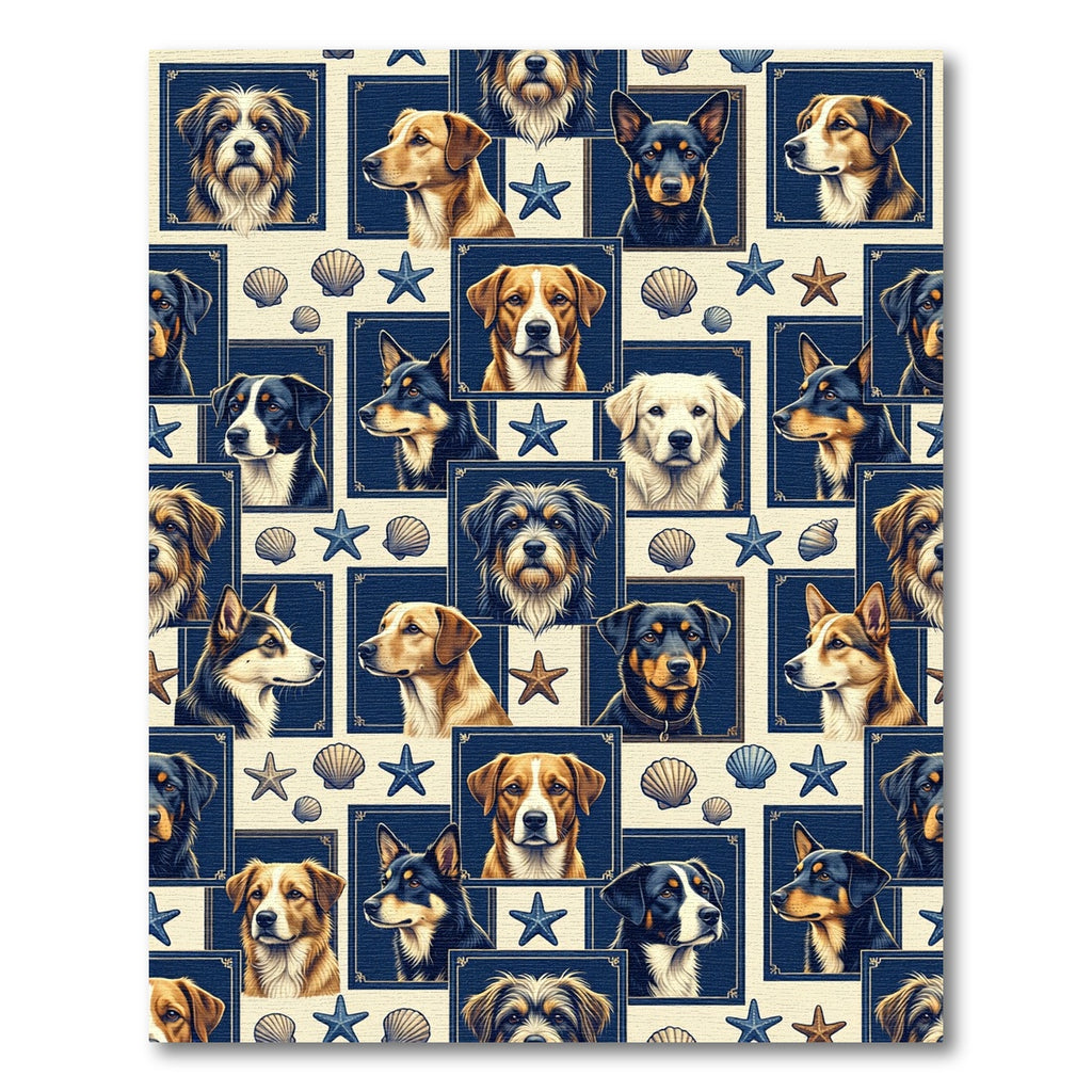 Nautical Dog Portraits with Starfish Rug