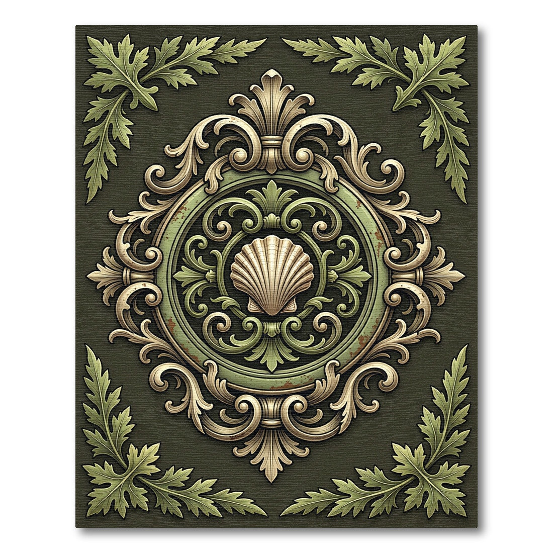 Sage Green Scalloped Baroque Filigree Rug
