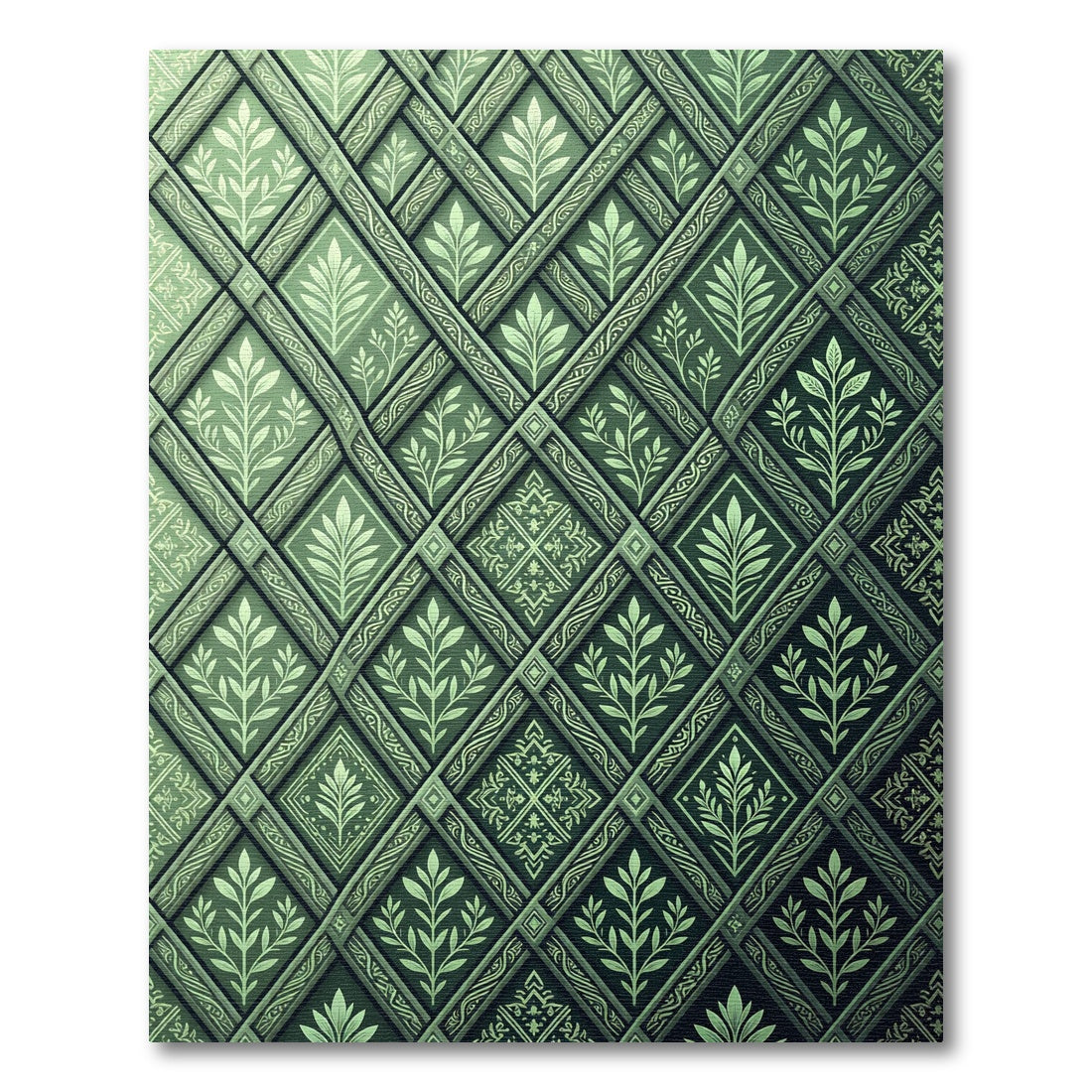 Emerald Green Feline Vine Diamond Rug