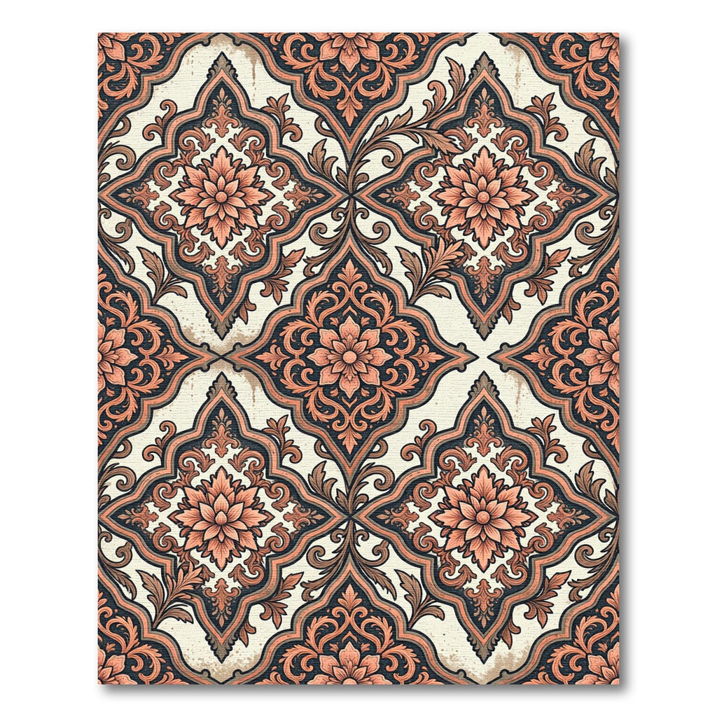 Elegant Salmon Floral Damask Scroll Rug