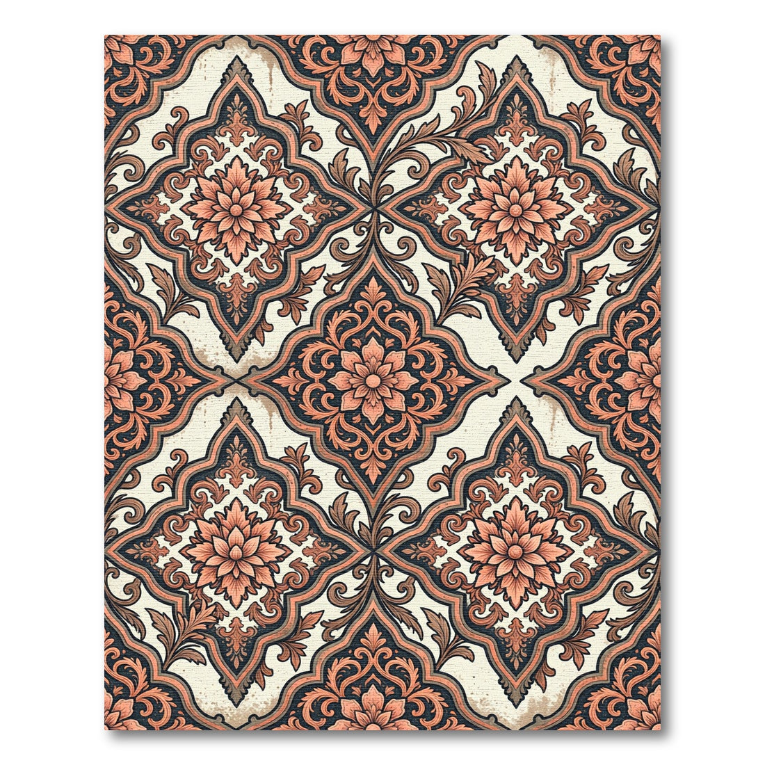 Elegant Salmon Floral Damask Scroll Rug