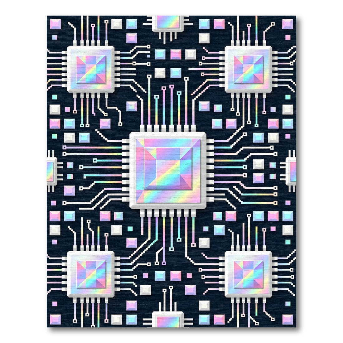Holographic Circuit Board Geometric Tech Art Rug