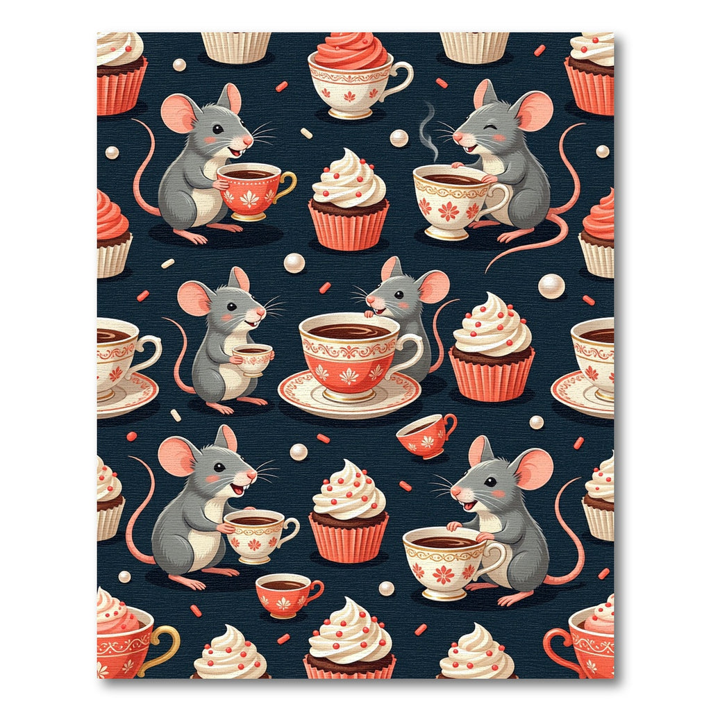 Whimsical Gray Mouse Tea Cup Treats Rug