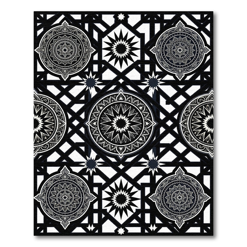 Monochromatic Geometric Mandala Star Tile Rug
