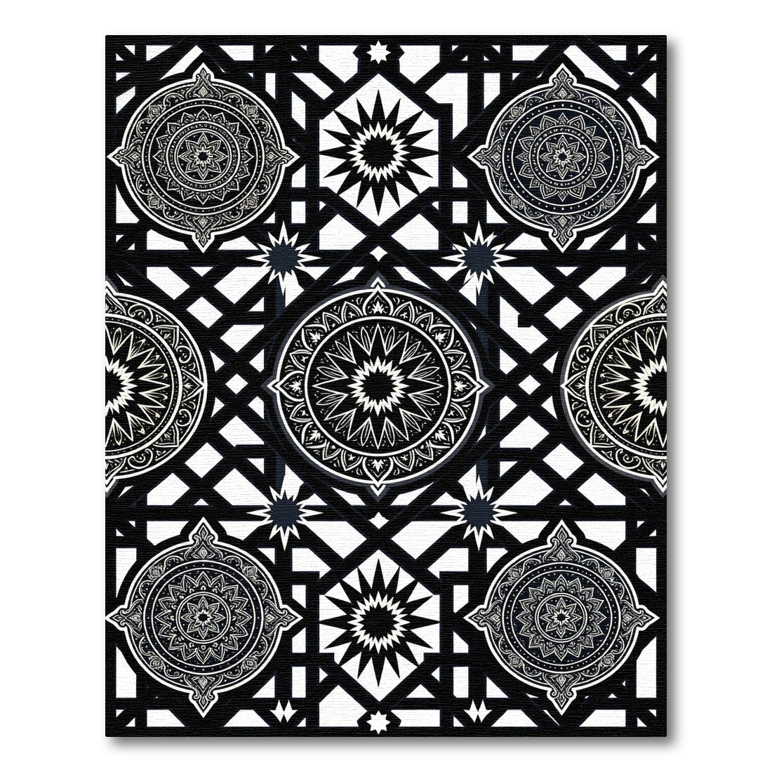 Monochromatic Geometric Mandala Star Tile Rug