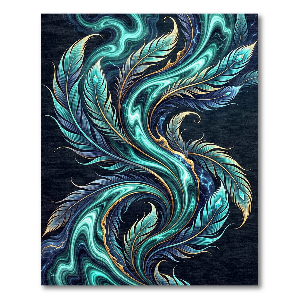 Turquoise Blue Feather Swirl Accent Rug