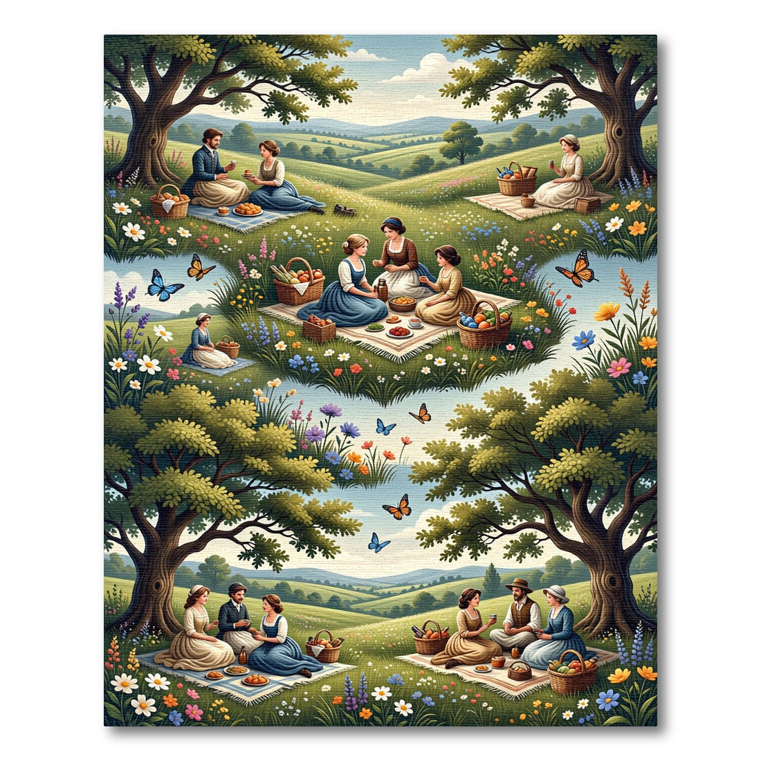 Whimsical Pastoral Meadow Picnic Landscape Rug