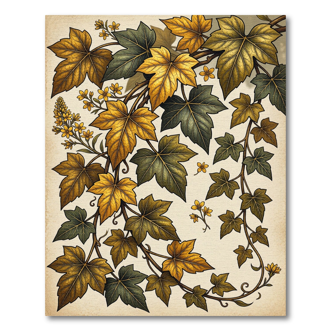 Autumnal Gold Ivy Foliage Art Rug