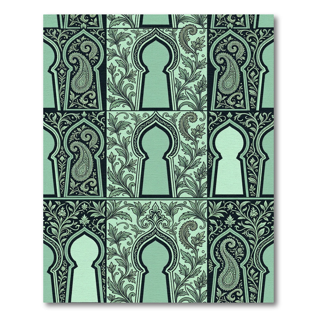 Mint Green Archway Paisley Foliage Rug