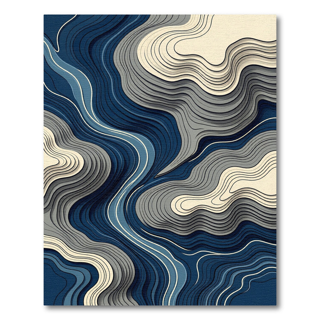 Abstract Fluid Navy and Cream Layers Rug