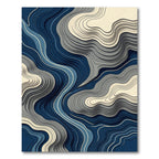 Abstract Fluid Navy and Cream Layers Rug