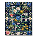 Lush Navy Botanical Grid Floral Art Rug
