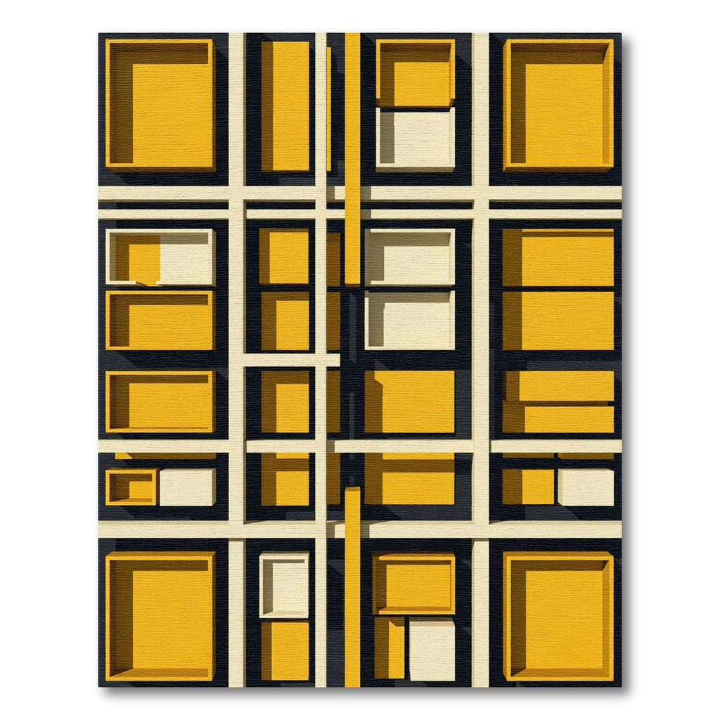 Modern Geometric Golden Grid Abstract Rug