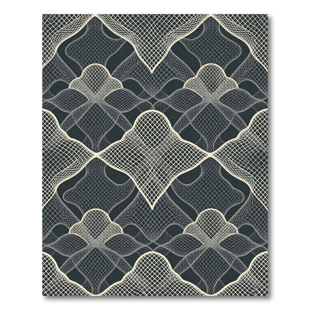 Sophisticated Charcoal Cream Geometric Lattice Rug