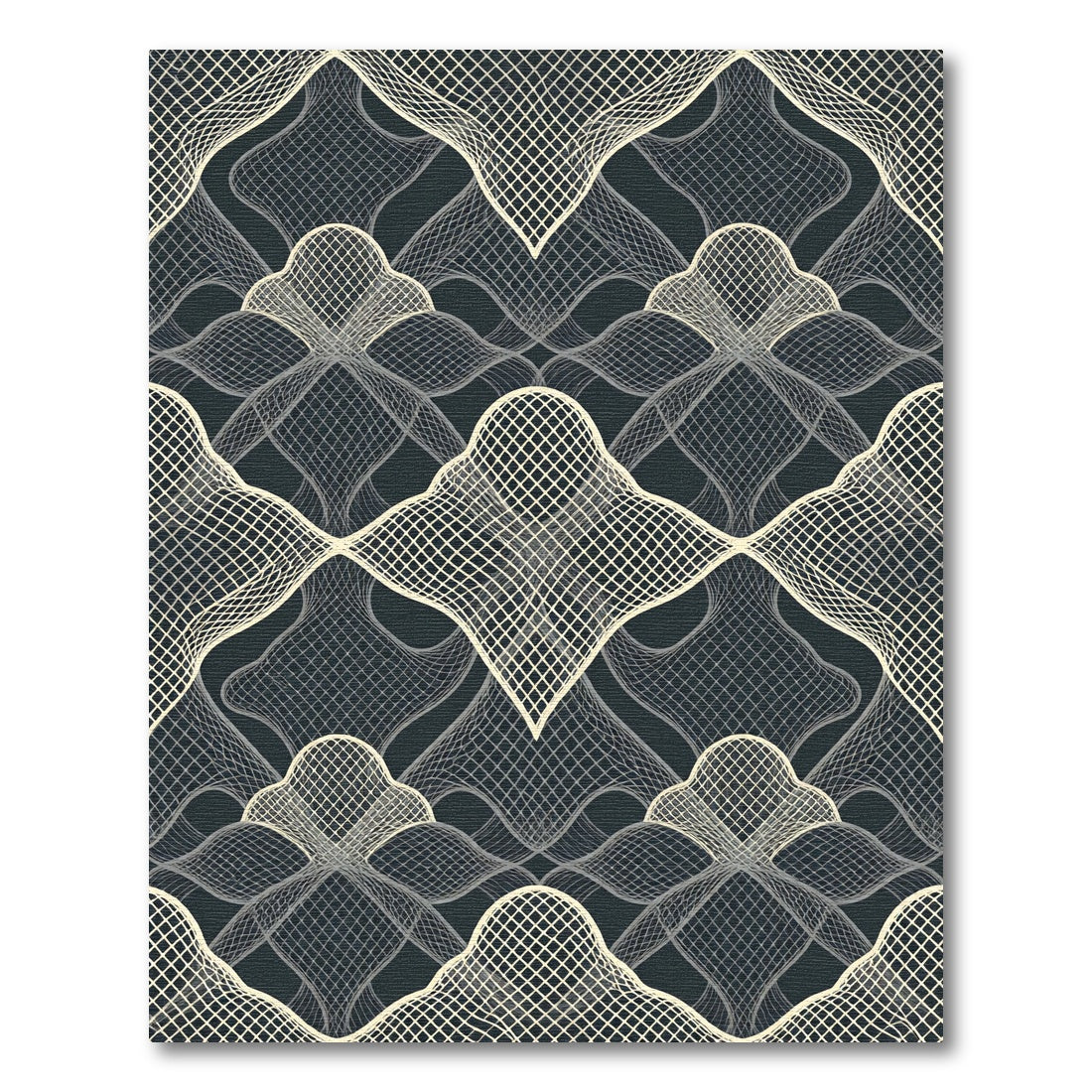 Sophisticated Charcoal Cream Geometric Lattice Rug