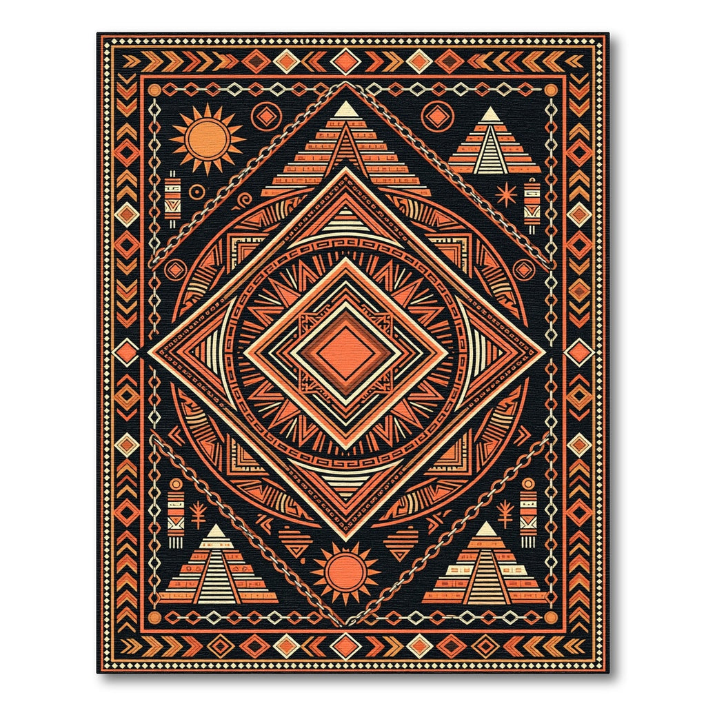 Geometric Aztec Sun Diamond Earth Rug