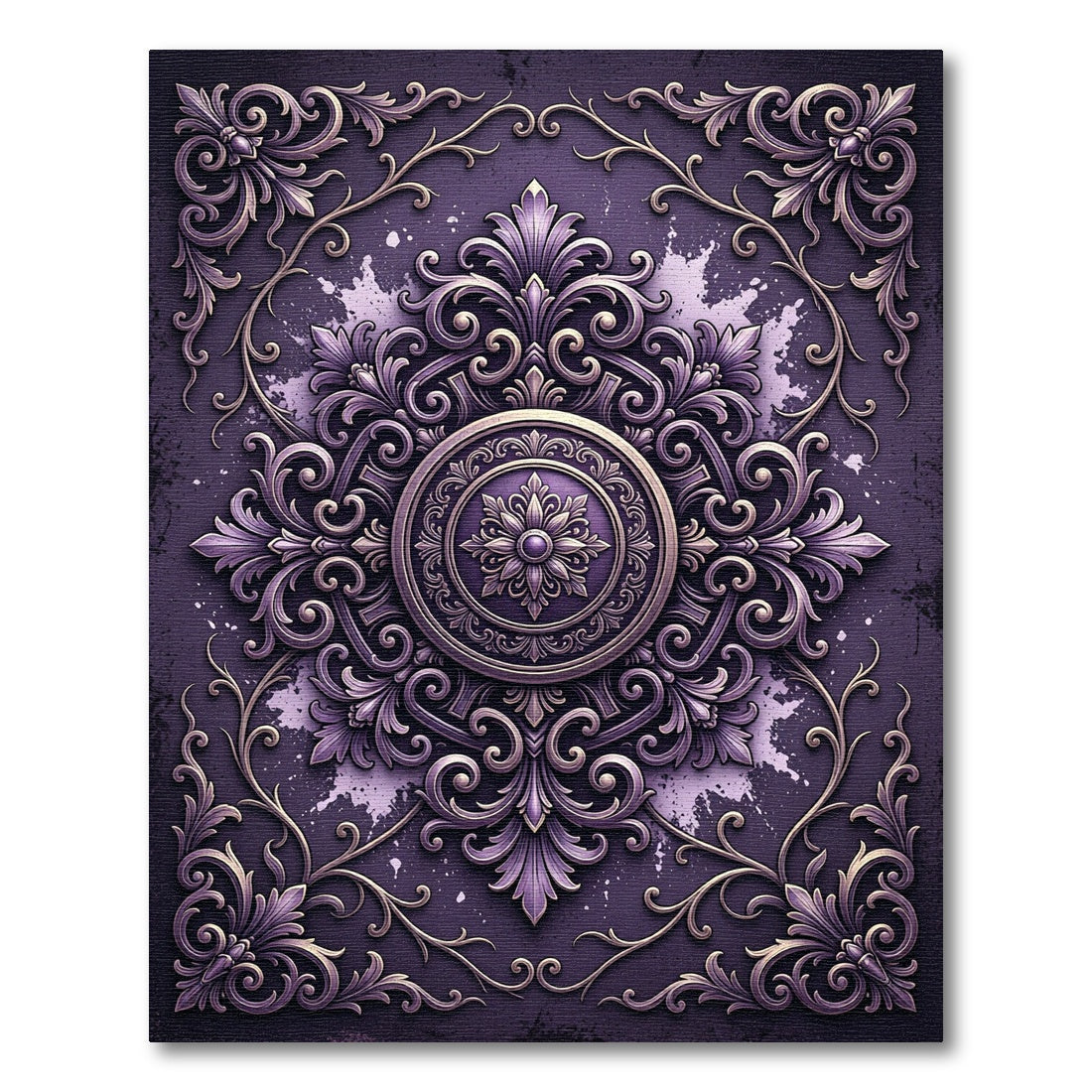 Ornate Plum Velvet Baroque Medallion Rug