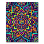 Vibrant Neon Psychedelic Fractal Floral Swirl Rug