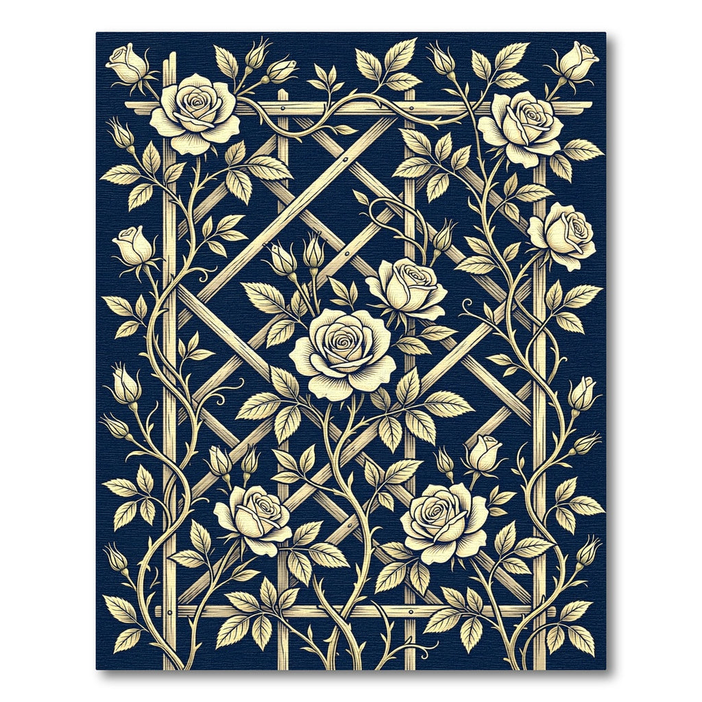 Cream Roses Trellis Navy Rug