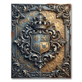 Ornate Golden Royal Crest Medallion Rug