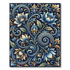 Elegant Navy and Gold Floral Swirl Rug