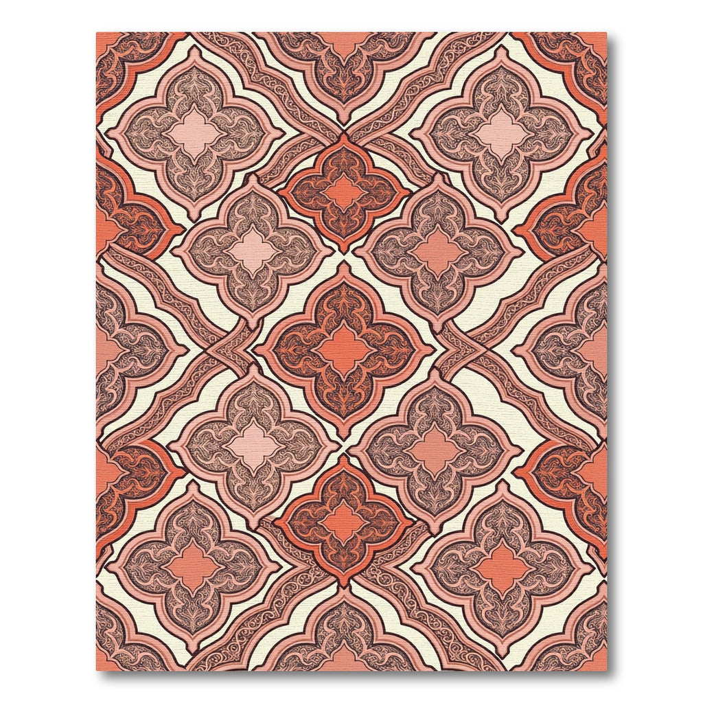 Red Coral Quatrefoil Arabesque Rug