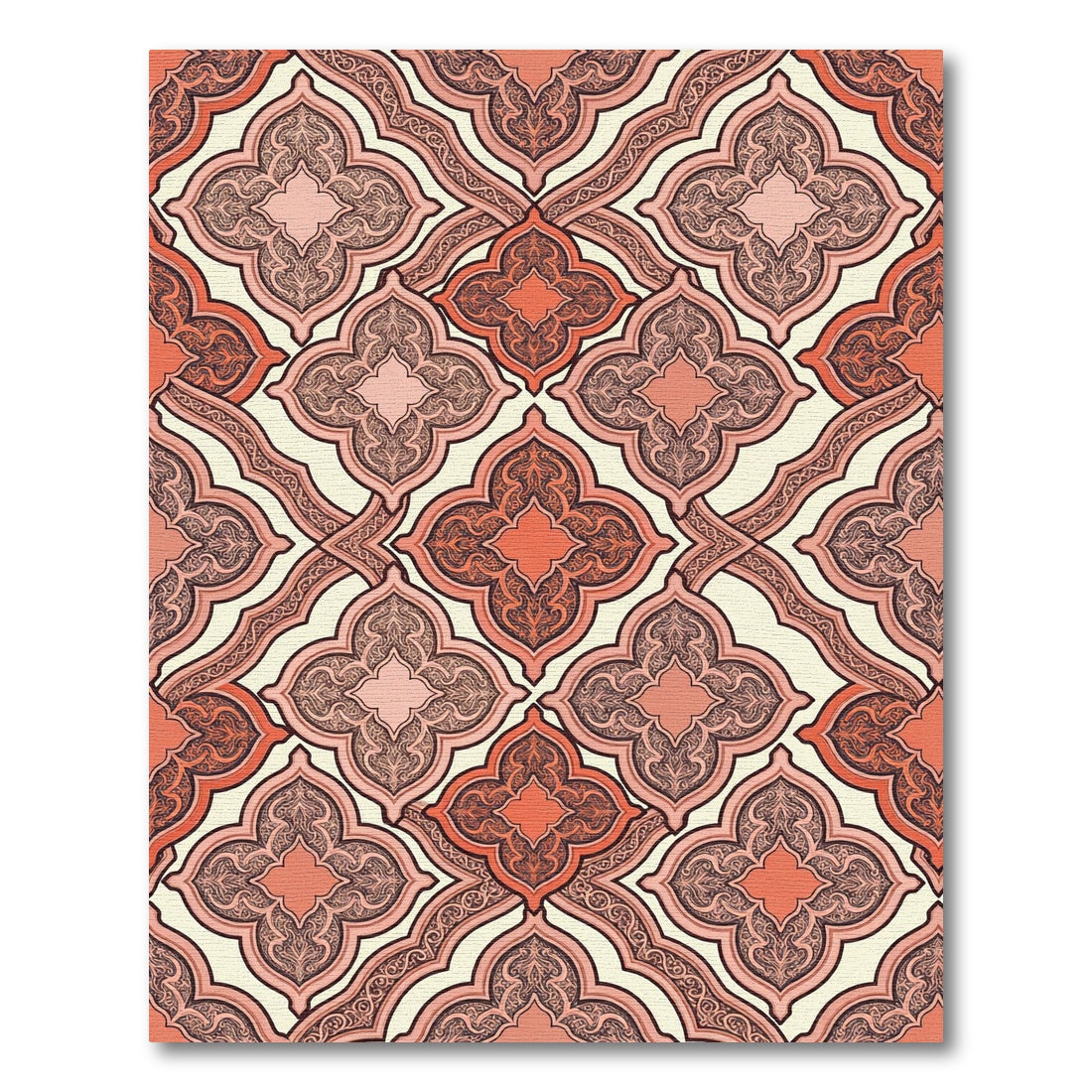 Red Coral Quatrefoil Arabesque Rug