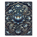 Navy Blue Lotus Floral Paisley Art Rug