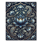 Navy Blue Lotus Floral Paisley Art Rug