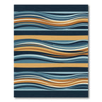 Modern Wavy Blue and Ochre Stripe Rug