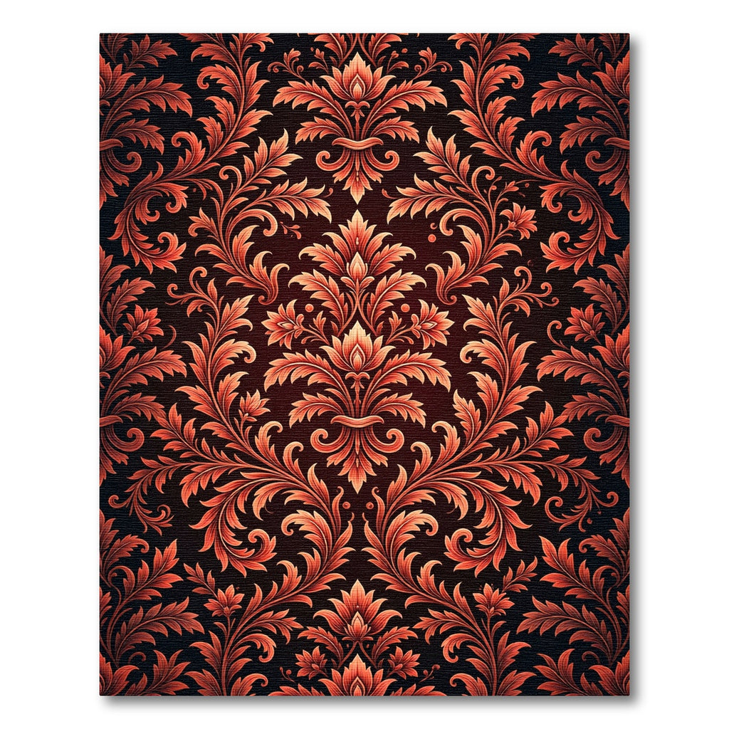 Rich Orange Damask Scrollwork Aubergine Rug