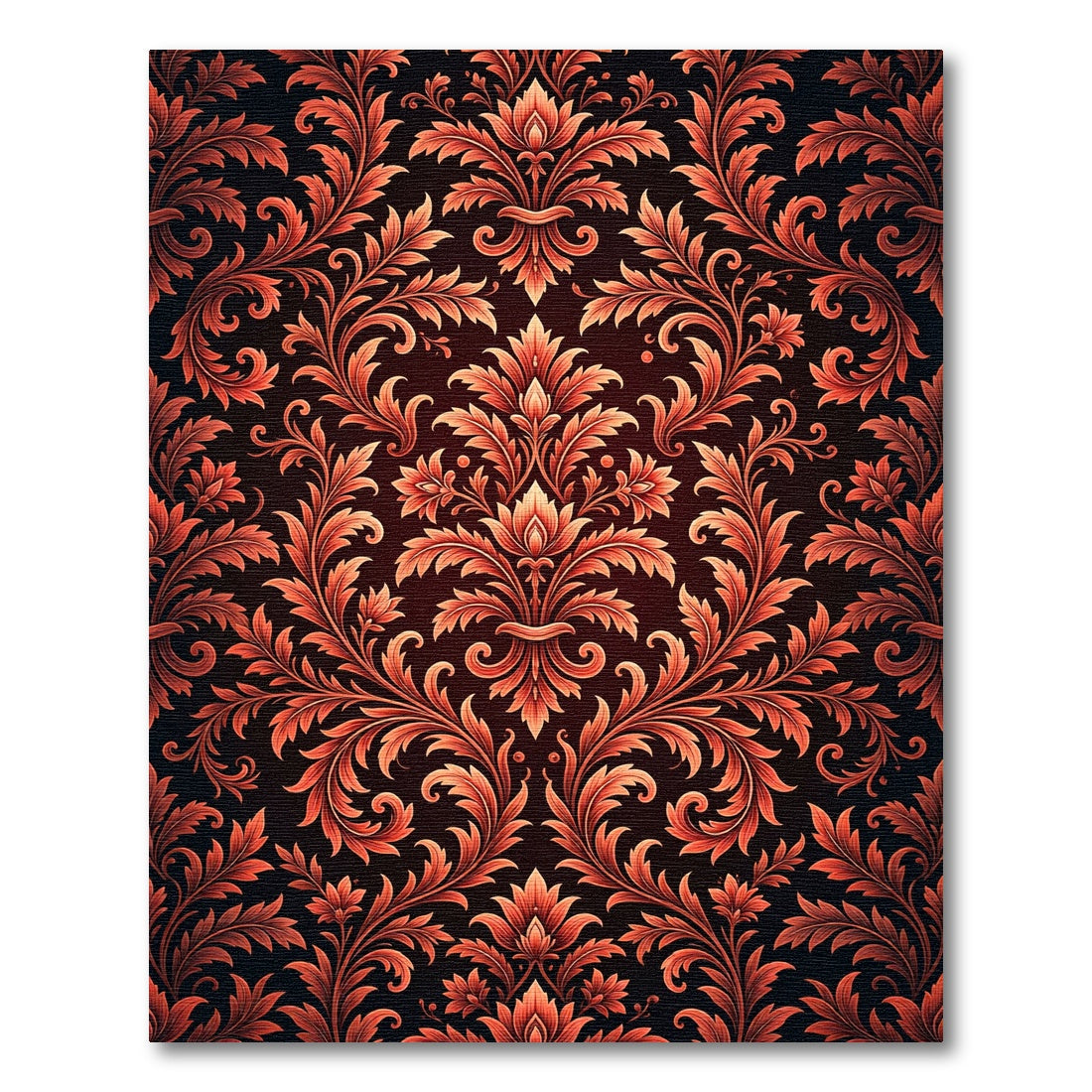 Rich Orange Damask Scrollwork Aubergine Rug