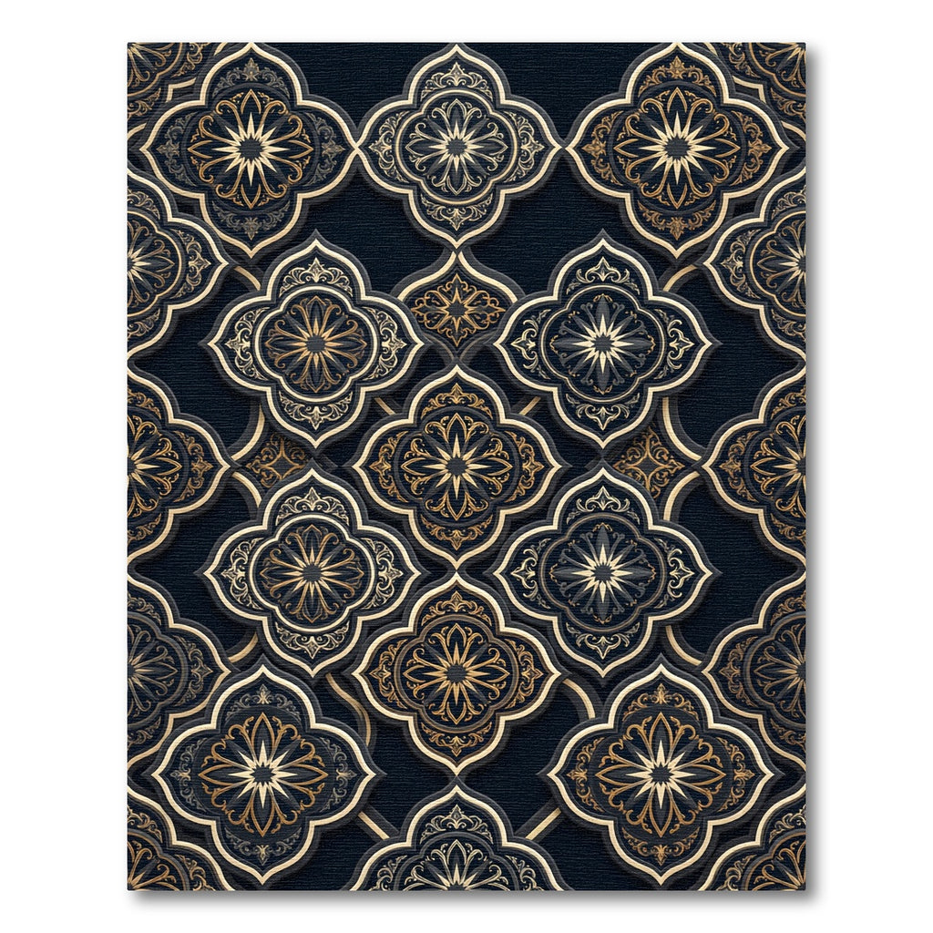 Dark Gold Arabesque Quatrefoil Rug