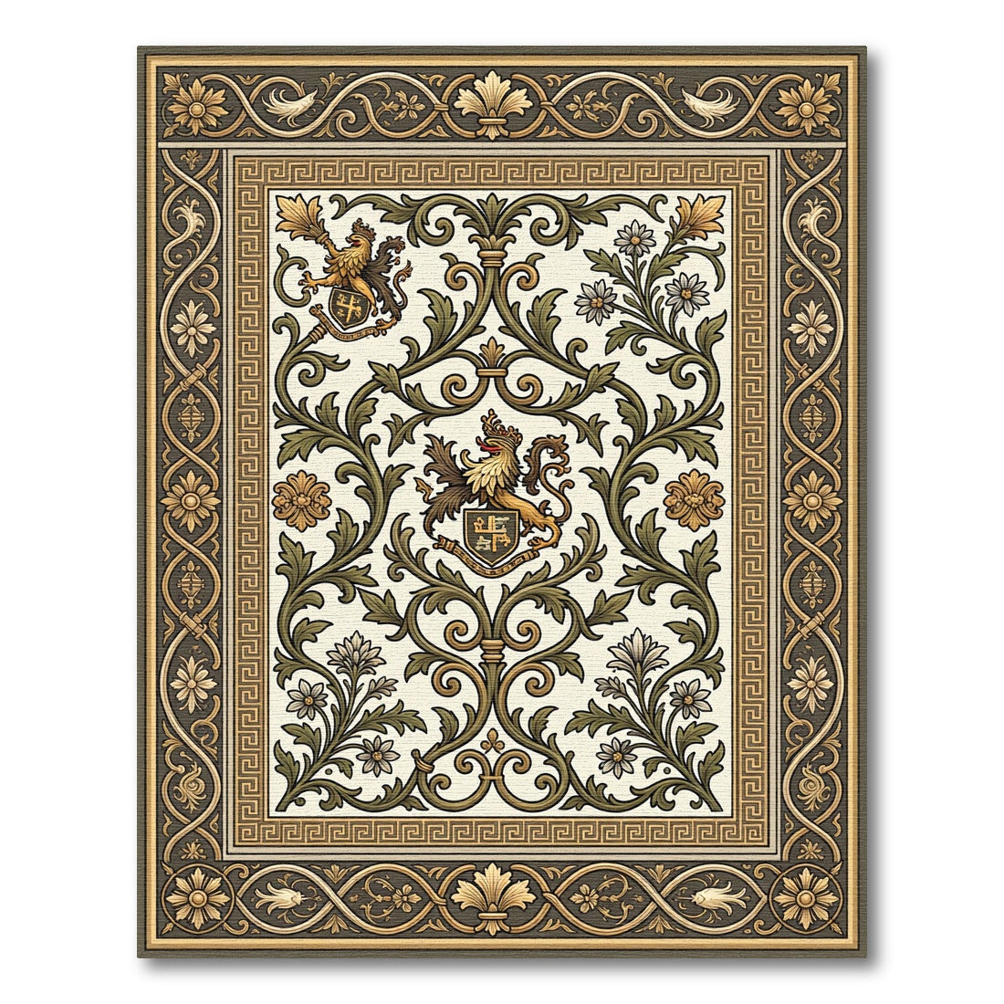 Ornate Heraldic Lion Garden Rug