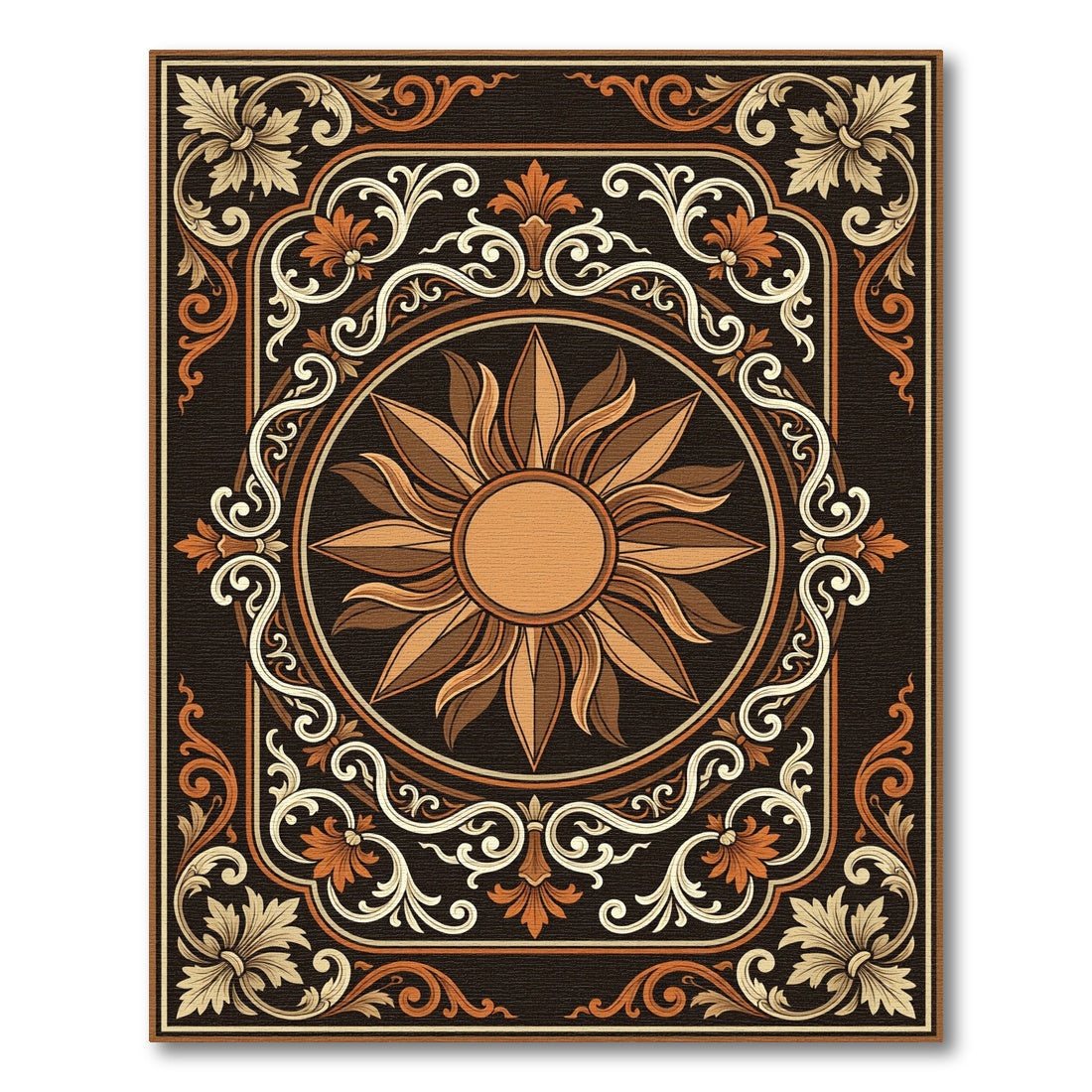 Ornate Sunburst Floral Frame Rug