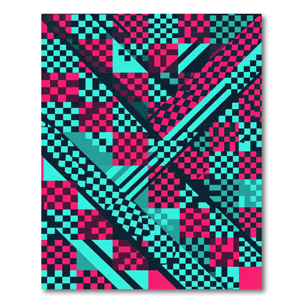 Neo Magenta Teal Geometric Checkered Abstract Rug