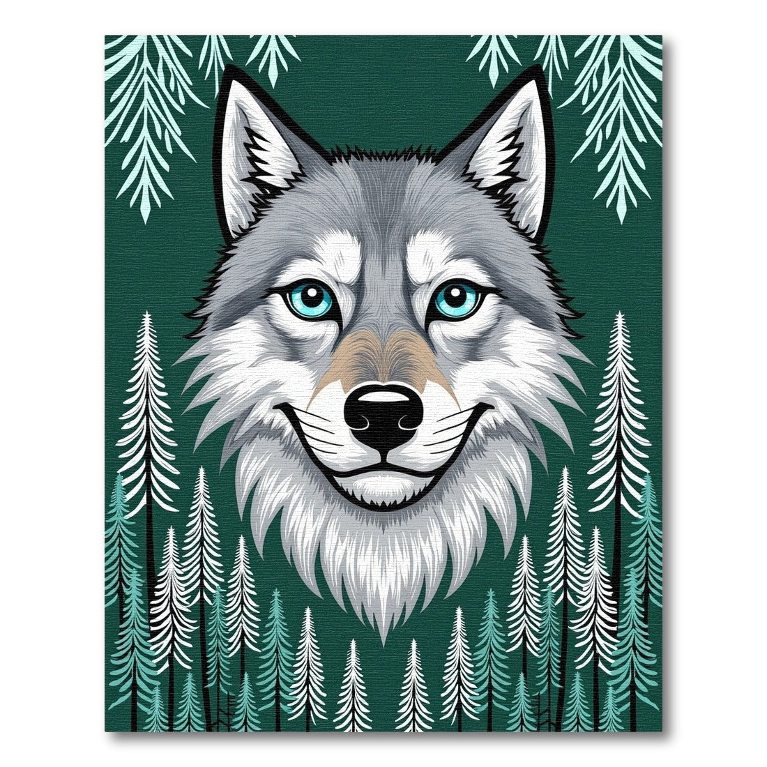 Gray Wolf Forest Scene Rug