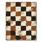 Distressed Brown and Cream Checkered Tile Rug