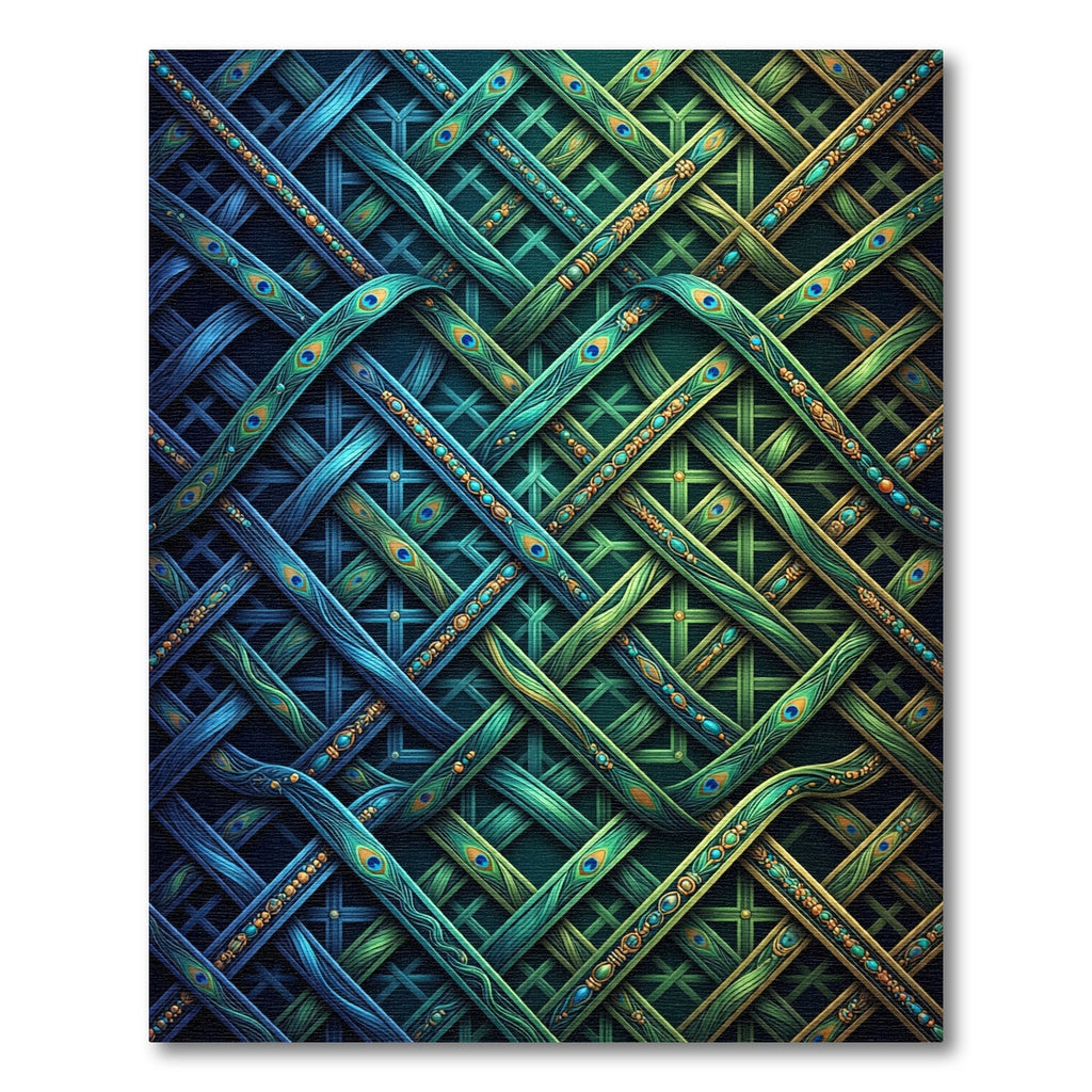 Peacock Plume Woven Lattice Teal Rug