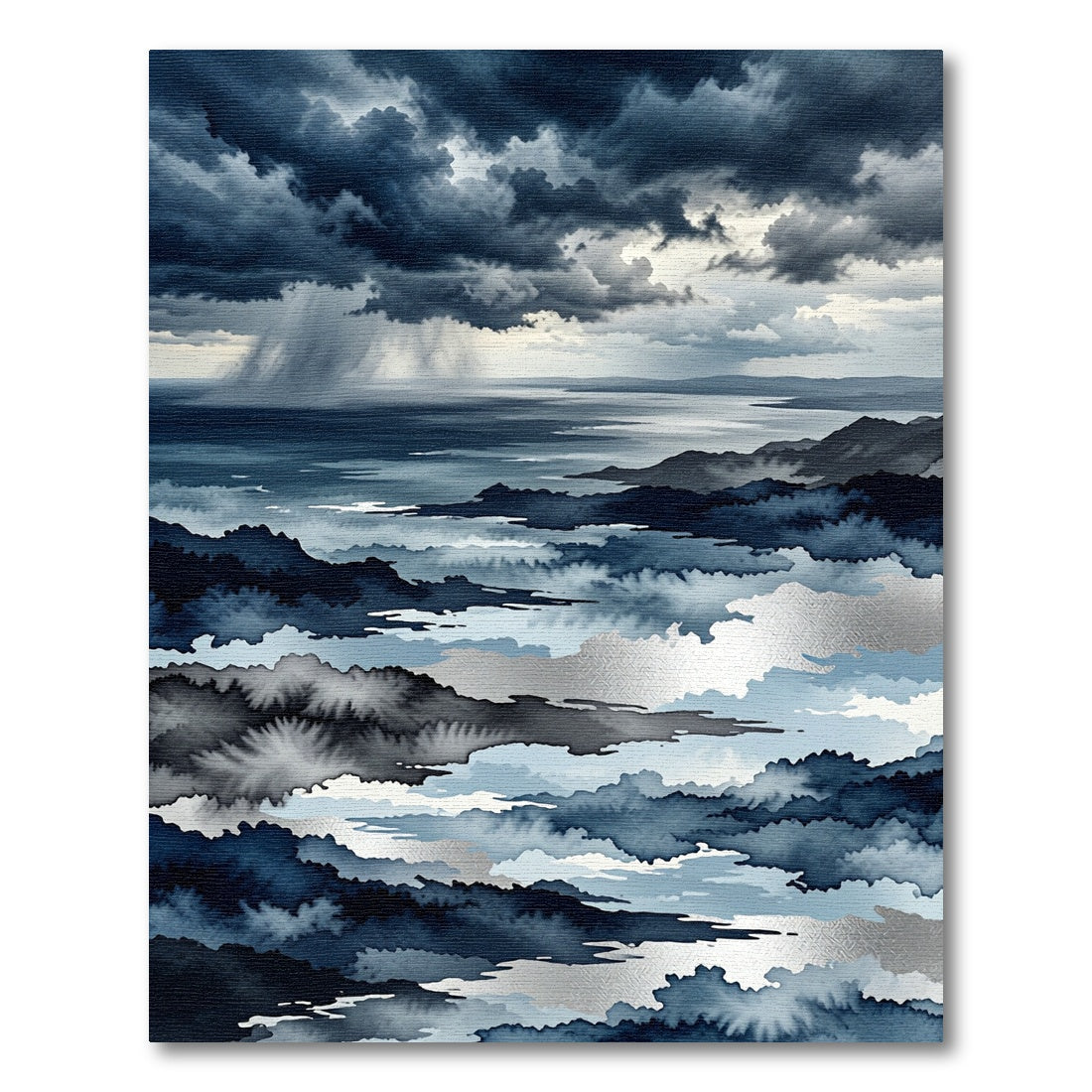 Moody Indigo Stormy Mountain Landscape Rug
