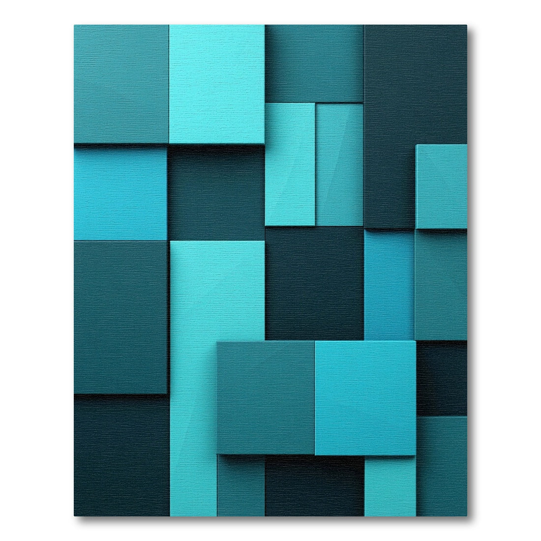 Modern Teal Geometric Block Mosaic Rug